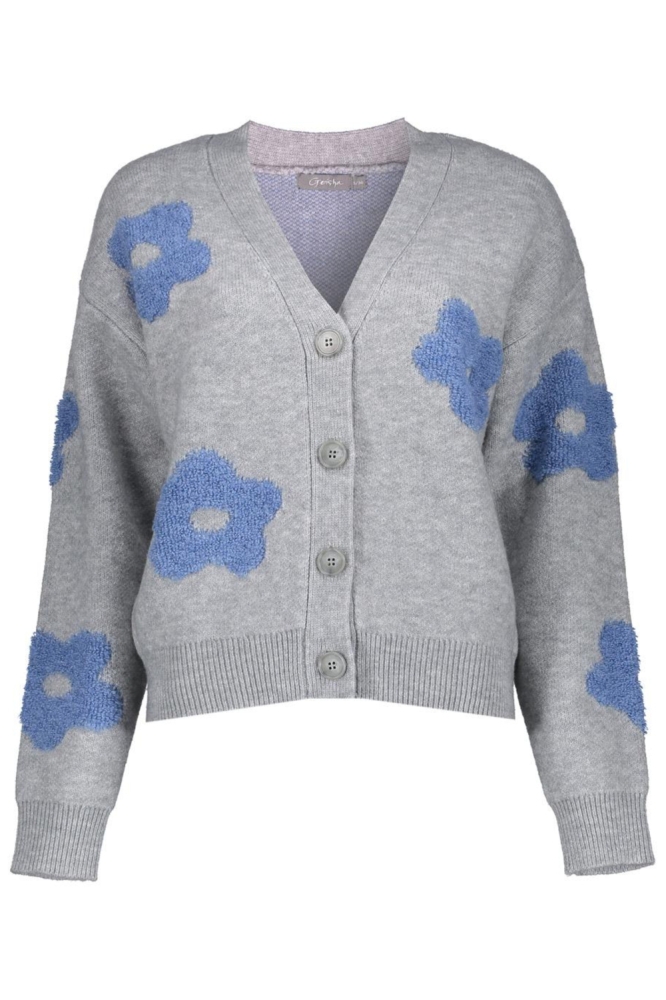 OVERSIZED VEST MET BLOEMENMOTIEF 54510 10 GREY MELANGE/BLUE